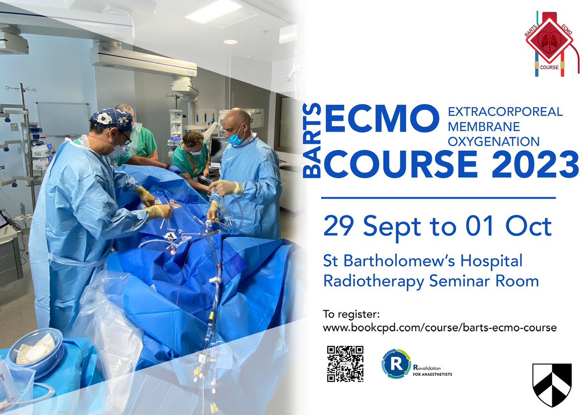 Last few spots left for the inaugural @BartsHospital ECMO course 29 Sept- 01 Oct. Learn #ECLS #ECMO from experts with hands on training and simulation . Come join us ! Booking link bookcpd.com/course/barts-e…