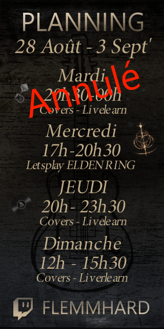 Petit changement de dernière minute.
On fera de la musique après Elden Ring demain si la santé le permet !
