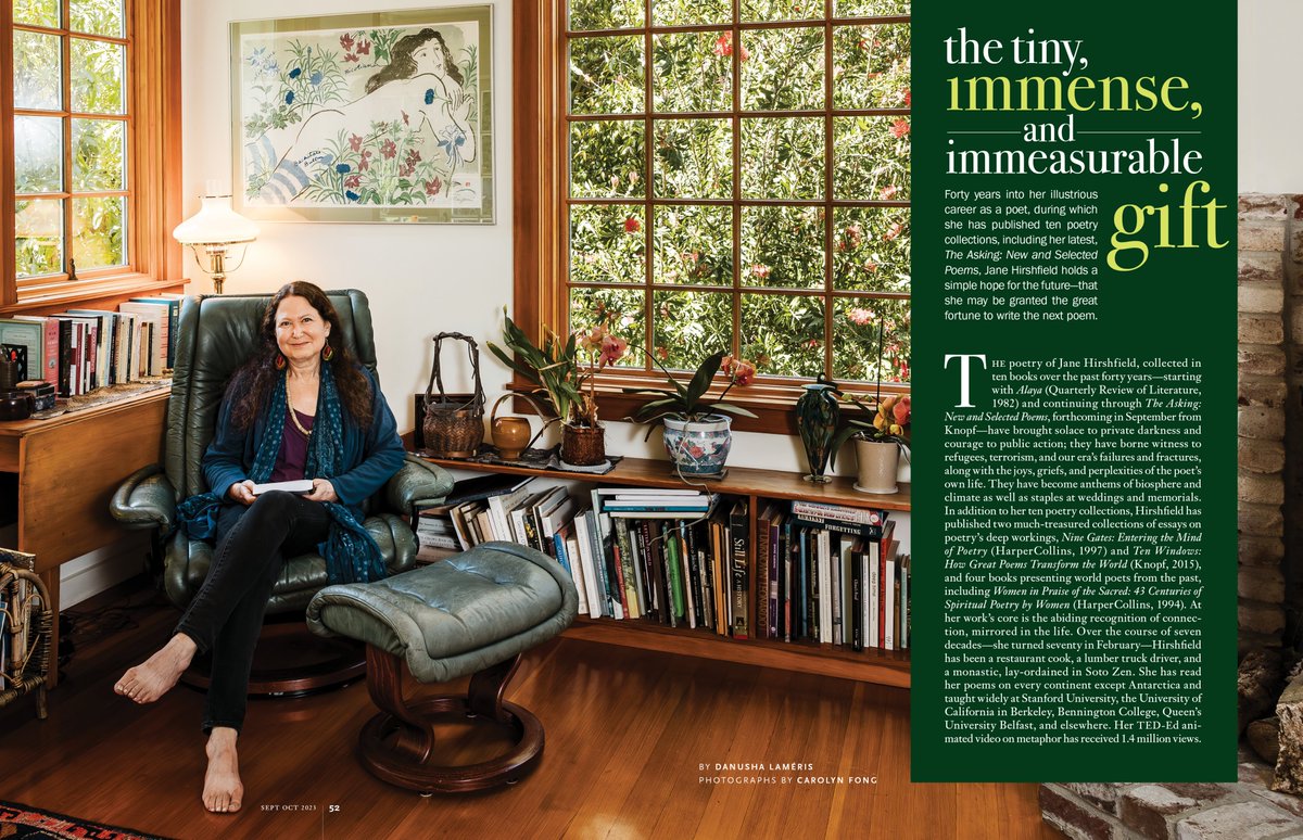 poetswritersinc's tweet image. “Any good poem will have some gleam of uncertainty in it….” For our latest issue, Jane Hirshfield, the author of The Asking: New and Selected Poems, discusses her “allegiance to not knowing, to hunting new questions to ask” through her poetry. #PrintOnly at.pw.org/SeptOct2023