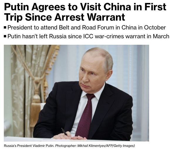 black61447's tweet photo. At the invitation of Xi Jinping, Vladimir #Putin agreed to visit #China to participate in the Belt and Road Forum in October, Bloomberg reports https://t.co/GgMSuz02Ku
