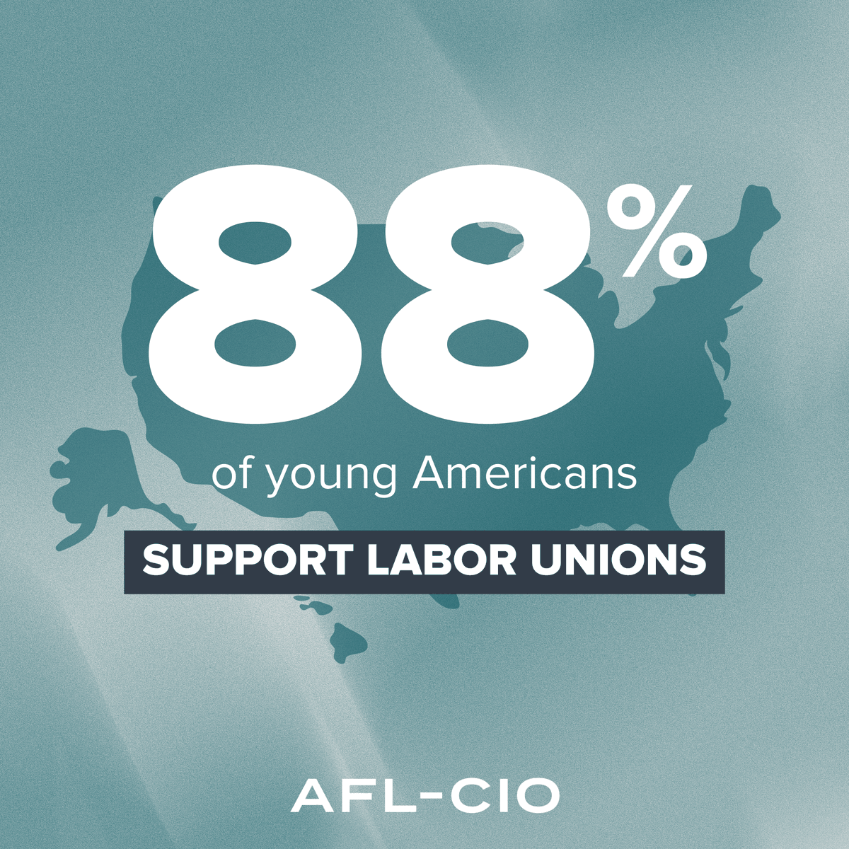 AFLCIO's tweet photo. BREAKING: New polling conducted by @GBAOStrategies reveals 88 percent of young Americans support labor unions. 

We've said it before and we'll say it again: Gen Z is on track to become to most unionized generation in American history. https://t.co/WpA5Rlpa8R