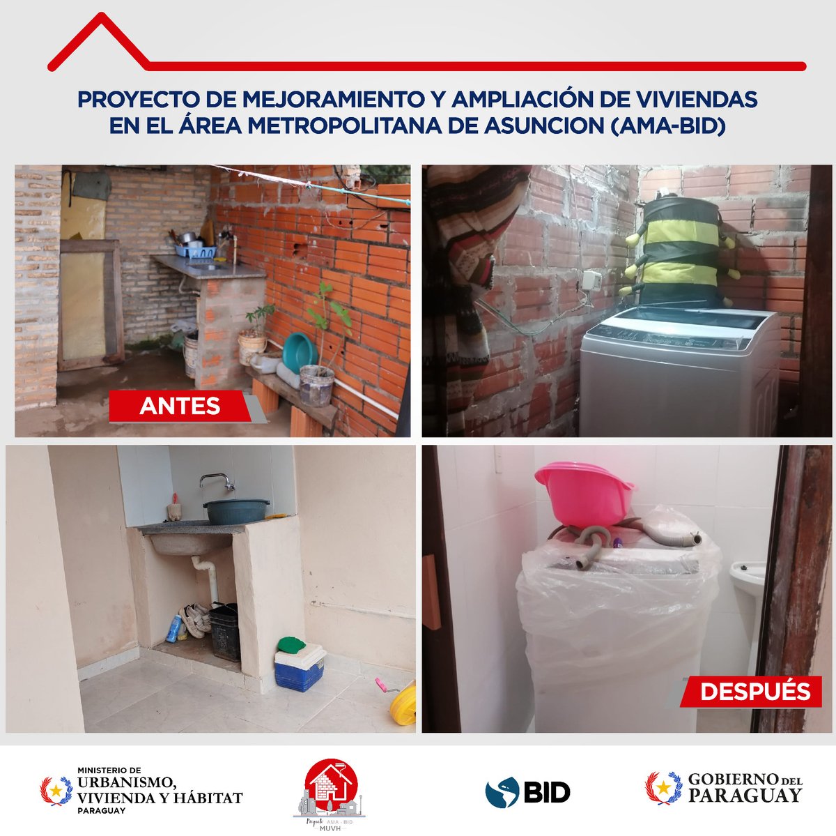 muvhpy's tweet photo. 📍SAN ANTONIO
✅Compartimos el resultado del trabajo de mejoramiento realizado a la vivienda de la familia Linares, que recibió un subsidio través del programa #AMABID.
🗣️"Nuestra hija tiene un lugar más seguro y confortable para su desarrollo integral".
#GobiernoDelParaguay https://t.co/e9CKUdDJmb