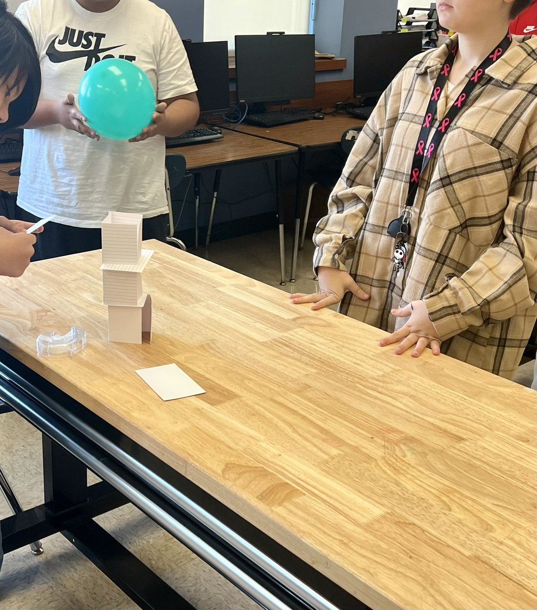 johnewoodward's tweet photo. STEM challenge in Mrs. Brown’s class today. Build the tallest index card tower that will hold a balloon. @TempleISD @TravisTISD @maribet38058796  #tisdSTEM https://t.co/FUDULYslLB