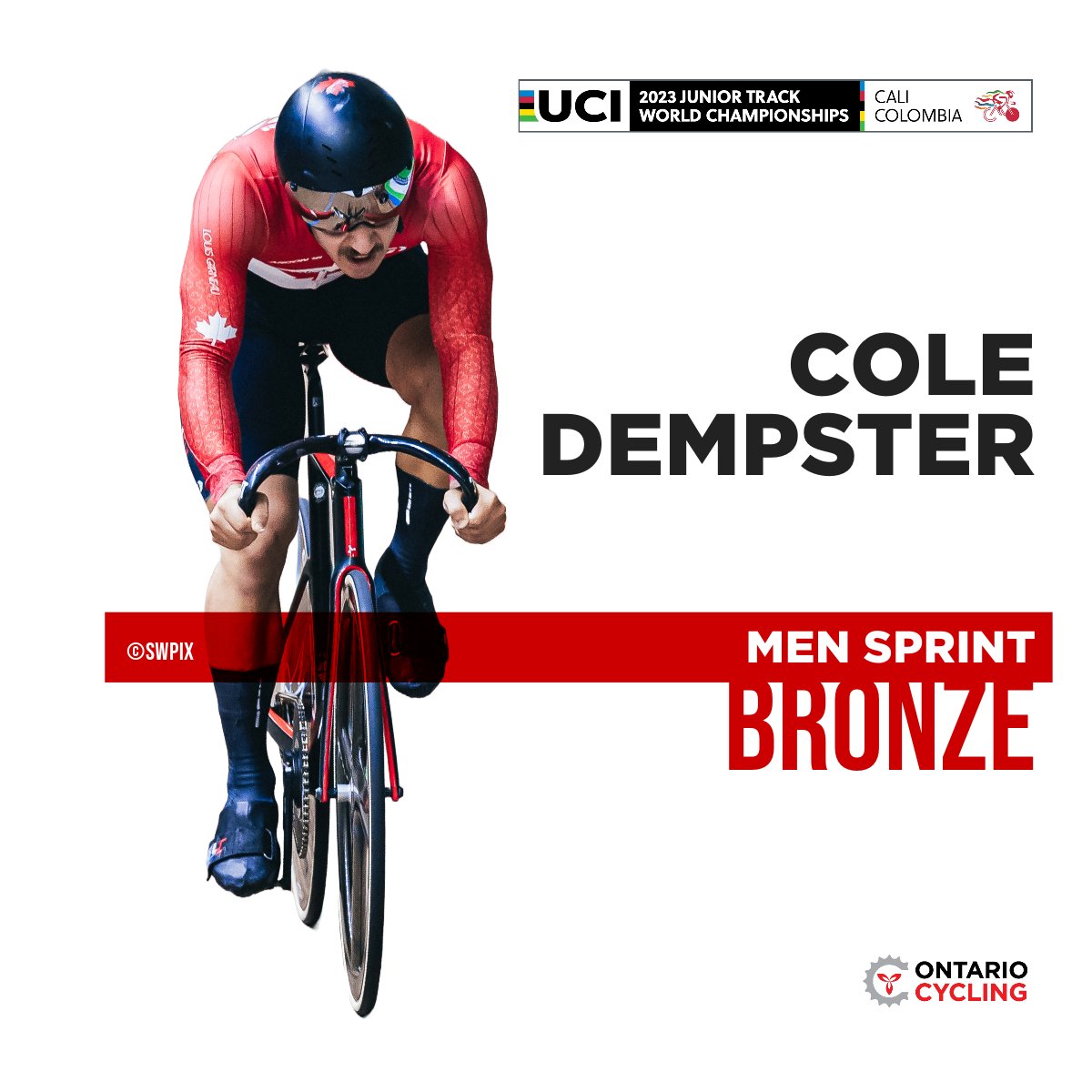Congratulations to <a href="/ColeDempster/">Cole Dempster</a> &amp; <a href="/kw_cycling/">KW Cycling Academy</a>. 🥉 What an outstanding achievement. 🥳 
#DiscoverOntarioCycling #CaliColombia2023 #WorldChampionships #Bronze
📸 SWPIX.com