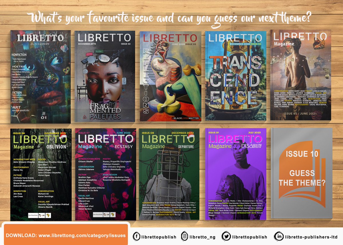 What's your favourite issue and can you guess our next issue?

#librettoissue #librettomagazine #issue10 #internationalmagazine #poetry #nonfiction #fiction #artwork #photography.