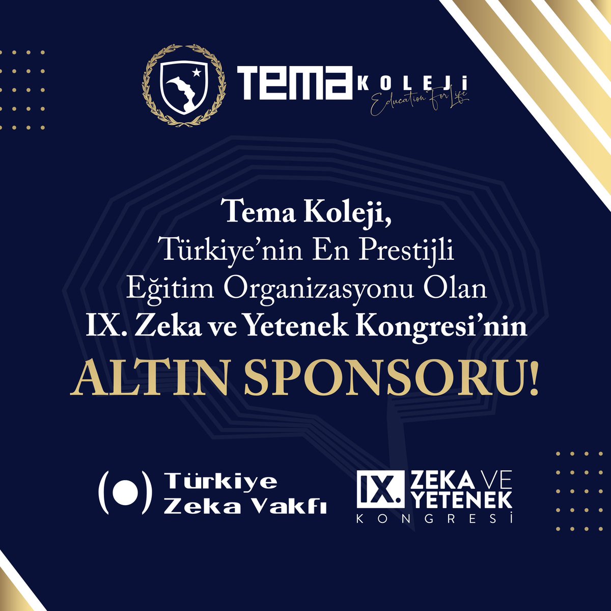 TemaKoleji's tweet photo. Tema Koleji, Türkiye’nin En Prestijli Eğitim Organizasyonu Olan IX. Zeka ve Yetenek Kongresi’nin ALTIN SPONSORU!
#TemadaYenilikçiDönüşüm #GeleceğinTemada https://t.co/UzvjiCfNEJ