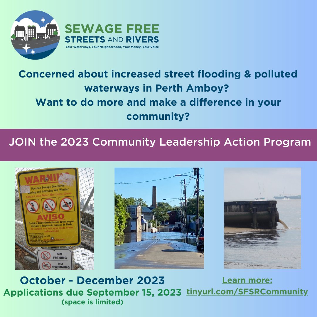 Live in Jersey City, Paterson, Perth Amboy? Want to do more to reduce flooding in your streets and dirty wastewater in your rivers? Join our 2023 Community Leadership Action Program! September 15 deadline. bit.ly/3Yeb5An