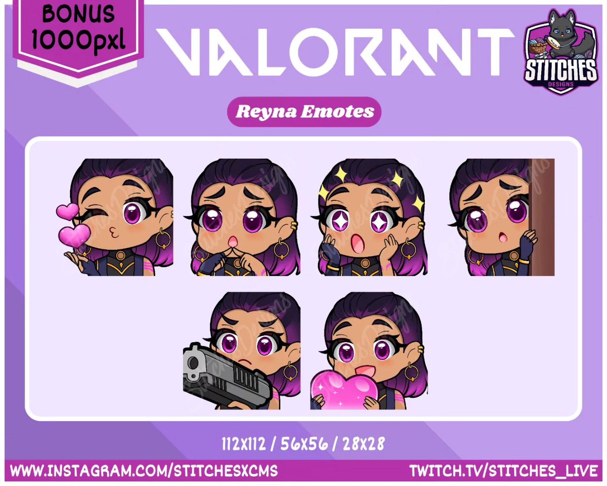 Reyna Valorant Twitch Emote Bundle❤️‍🔥
link in my bio ⬆️👆

 #twitch #twitchstreamer #twitchemotes #twitchemoteartist #emote #twitchtv #emoteartist #twitchartist #discord #youtube #digitalart #gamer #chibi #illustration #streamer #reyna #reynavalorant #valorant #valorantemotes