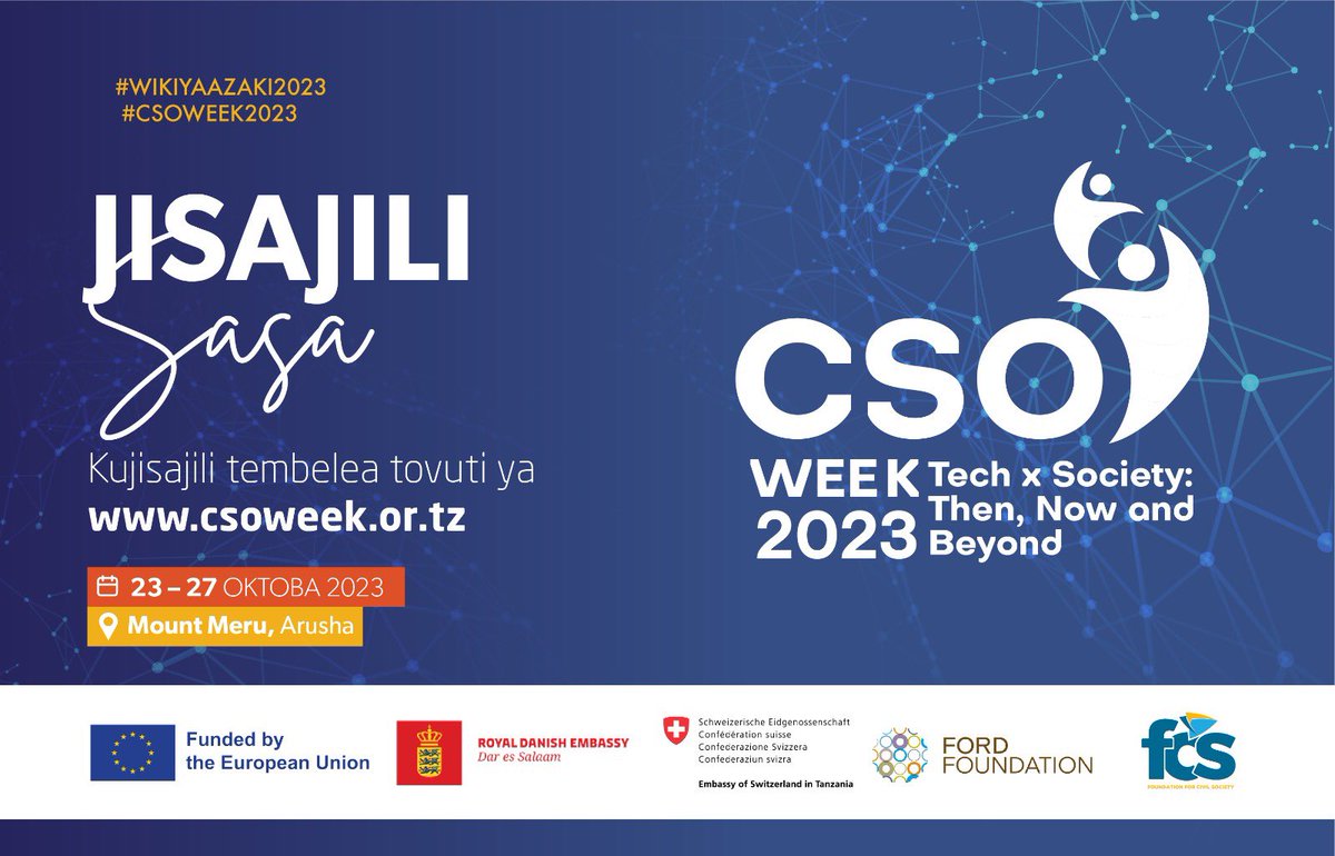 Wahi sasa mwanaAzaki csoweek.or.tz ujisajili ili kuweza kushiriki #WikiYaAzaki2023 itakayofanyika 23-27 Oct.
#CSOWeek2023