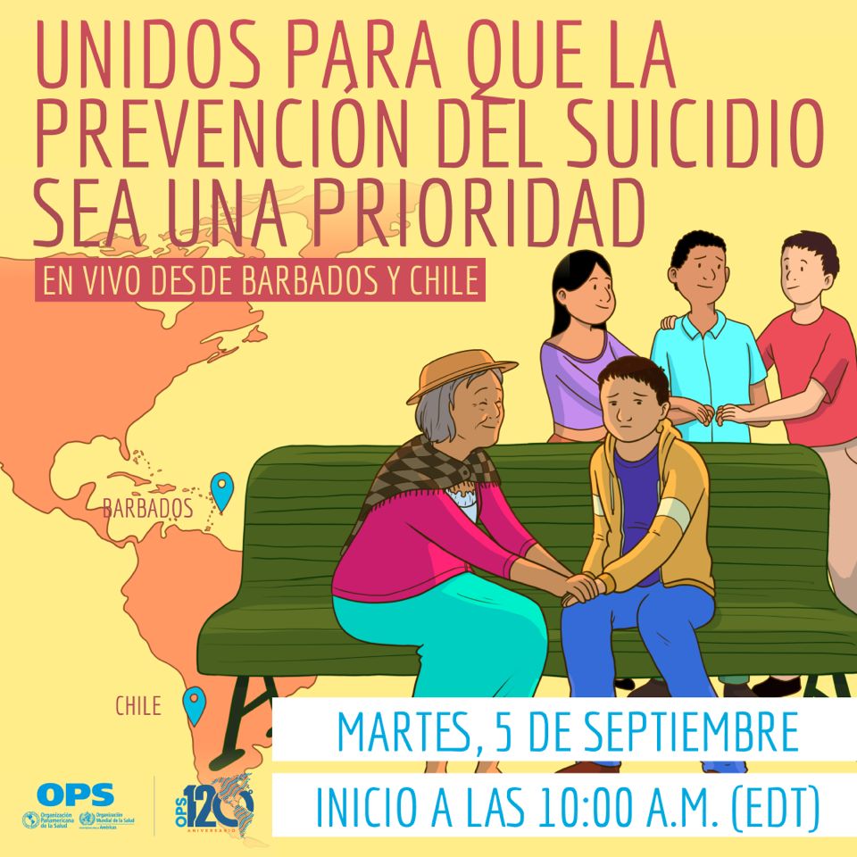 Aprende sobre el papel de los medios de comunicación en la cobertura adecuada del suicidio.

Te invitamos a "Unidos para que la prevención del suicidio sea una prioridad”, un evento en vivo desde Barbados y Chile.
📅Martes, 5 de septiembre, 10:00 a.m. EDT.
paho-org.zoom.us/webinar/regist…