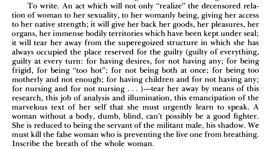 gonna tell yr kids this was Barbie

(Cixous' 1976 "The Laugh of the Medusa")