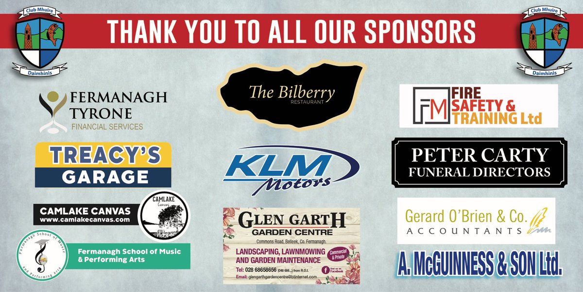 DevenishGAA's tweet photo. As we edge closer to Saturday, the Club would like to sincerely thank the sponsors of this year’s Garrison 10k and 5k. Their generosity will ensure the majority if not all the costs associated with running the event, will now be covered.
Register here now:
https://t.co/G0VoSd1RWu https://t.co/sht6yKr4Sl