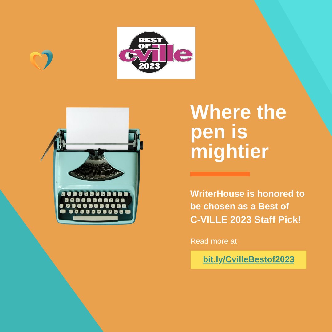 writerhouse's tweet photo. WriterHouse is honored to be selected as a Best of C-VILLE 2023 Staff Pick! Read more at https://t.co/g2QHtksNrX https://t.co/4uaDLjZnjo