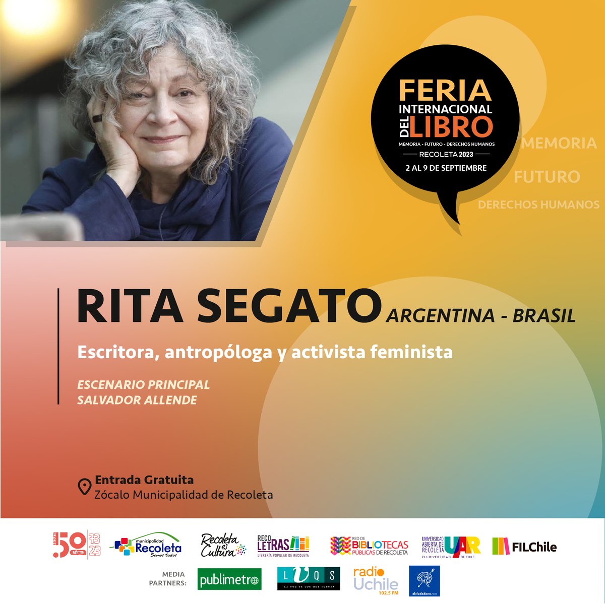 filchile's tweet photo. ¡YA TENEMOS INVITADOS CONFIRMADOS!

Estos son algunos de los grandes exponentes que nos acompañarán a lo largo de la Feria Internacional del Libro: Memoria, Futuro y Derechos Humanos ✨

🗓️ Desde el 02 hasta el 09 de septiembre de 2023.
📍 Zócalo de la Municipalidad de Recoleta https://t.co/GTQzJb9fAr