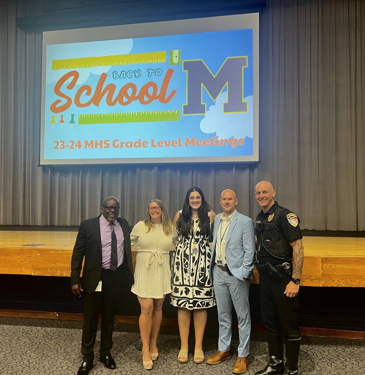 Welcome back, MHS! Mr. Skeete, Mrs. Heydt, Ms. Ciccarelli, Mr. Kopetsky, and Officer Calabria are glad you're here! We are meeting with each grade level today to go over expectations and ways to have a fantastic year! 💙💛 @muhlsd