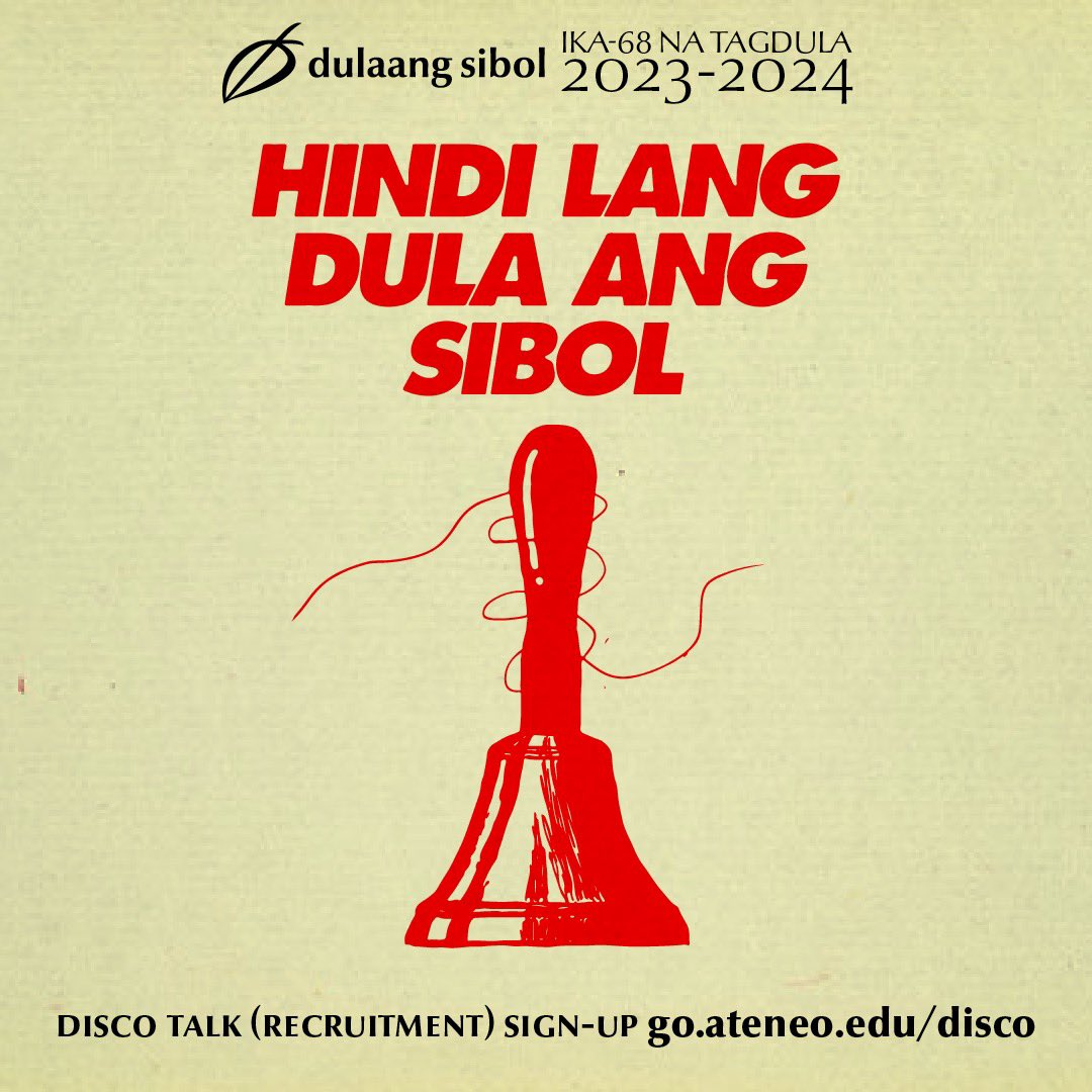 dulaangsibol's tweet photo. Dulaang Sibol rings our bell
to call the crazy few,
touched with the madness
of martyrs and poets,
ready for all of life and all people
with arms outflung
like Christ on the cross.

Is the Sibol bell ringing for you?
Sign up today
for our Disco Talk
https://t.co/GwHJmwvYIC https://t.co/0qI0LEtBtx
