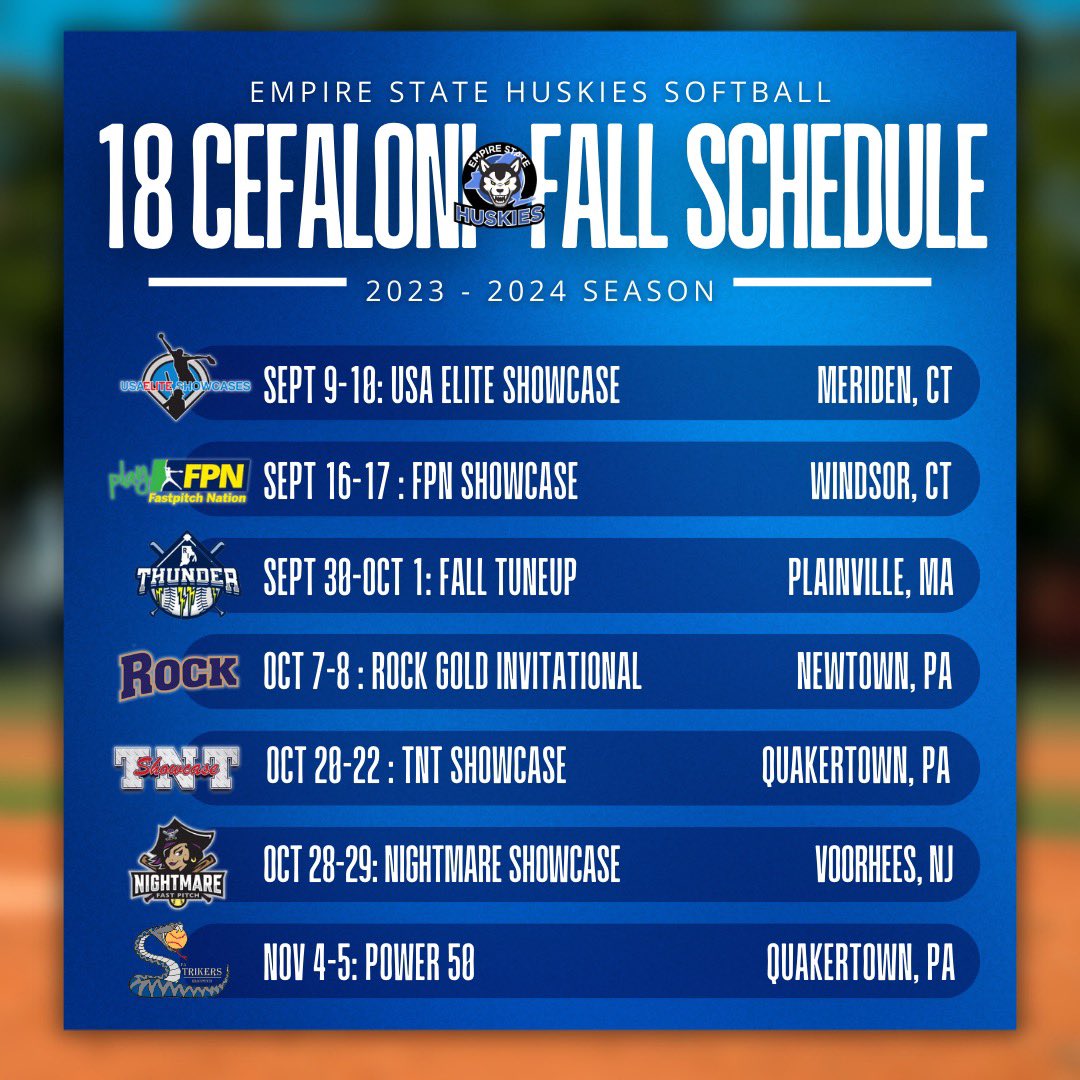 MyaCefaloni's tweet photo. Here is my schedule for this fall!!! So excited to be back with the team 💙💙 @HuskiesCefaloni @EStateHuskies https://t.co/06vbBRiI2T