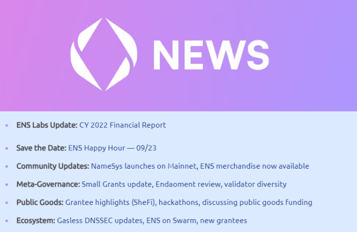 ENS DAO Newsletter
August 29th Edition
TLDR 🧵
