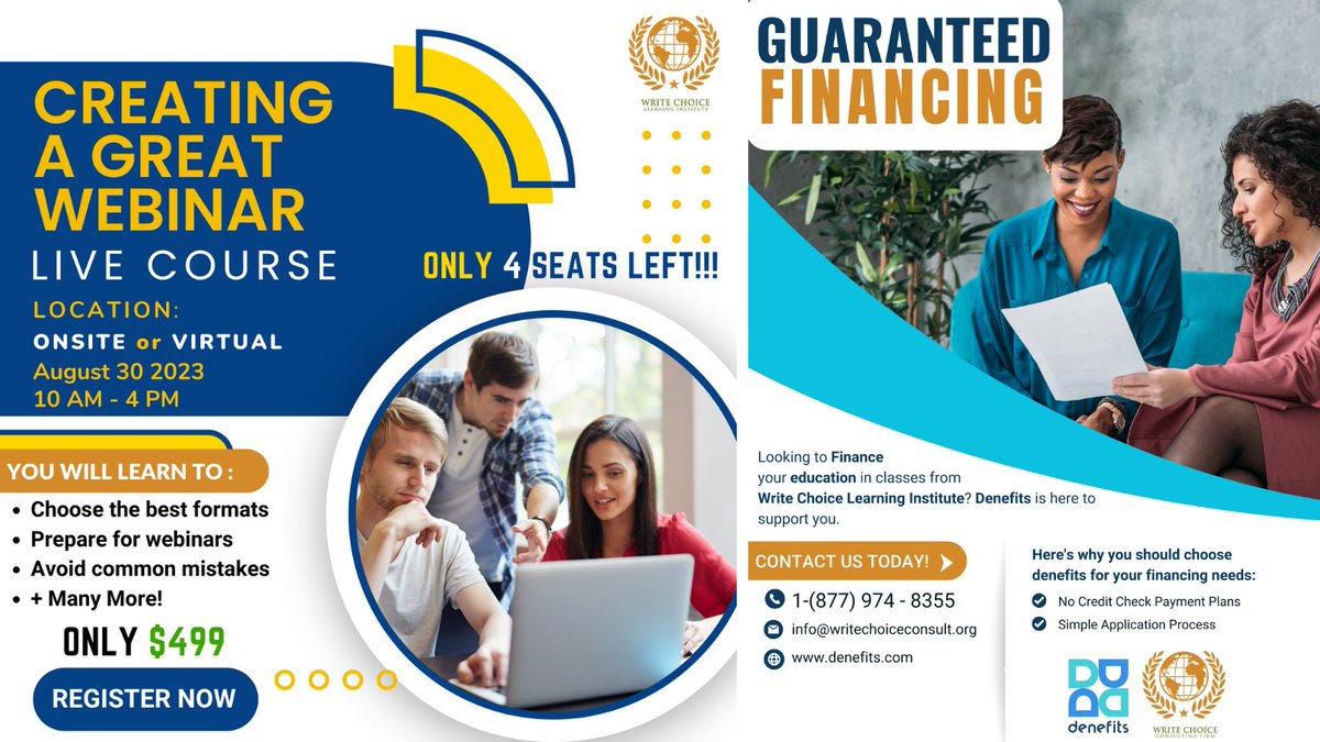 To Purchase Full Price Ticket Visit: loom.ly/ub8bz0I
To Finance 👉 Visit loom.ly/xWuTCW4 now to seize this amazing opportunity. Your journey starts here!
#WriteChoiceLearning #GuaranteedFinancing #LearnWithPassion