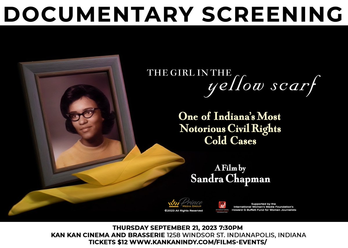 IWMF's tweet photo. 📽️ Join #IWMFgrantee @Sandra_Chapman1 for the screening of "The Girl in the Yellow Scarf Documentary." 
A film uncover the chilling true story of Carol Jenkins' murder and the quest for justice that spanned decades.
🗓️ Sept 21
🎟️ Tickets available at https://t.co/Xm151cfLfO https://t.co/AgcFFMwFwH