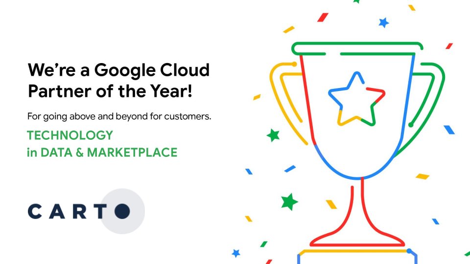CARTO's tweet photo. CARTO Wins Two Google Cloud Partner of the Year Awards!

@googlecloud has named us a 2023 Technology Partner of the Year in two segments: Data (Business Intelligence) &amp; Marketplace (Sustainability).

#GoogleCloudPartner
@gcloudpartners

Read more here! https://t.co/yZjVIHrnbT https://t.co/kxWK5XjNTI