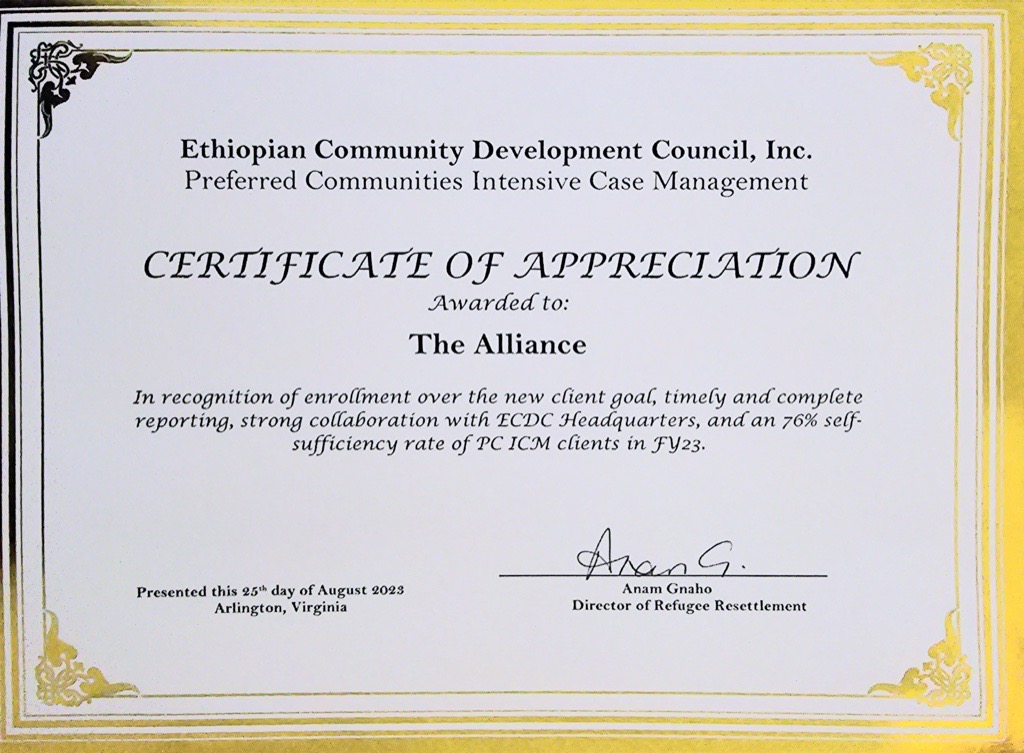 Thank you <a href="/ECDCUS/">ECDC</a> for hosting a magnificent conference and awarding us! 
Pictured: Eskinder Negash, President &amp; CEO, USCRI; Dr. Tsehaye Tefera, President &amp; CEO, ECDC; Miriam, Senior VP &amp; ED, The Alliance; Allene F. Wright, VP, ECDC; Dan Stoecker, President &amp; CEO, The Alliance