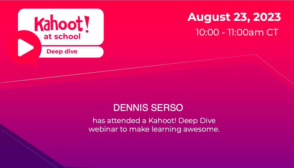 Denzmm82's tweet photo. Attended the Deep Dive Webinar #kahoot #08232023 

Thank you @Kahoot https://t.co/rTZhcYlecy