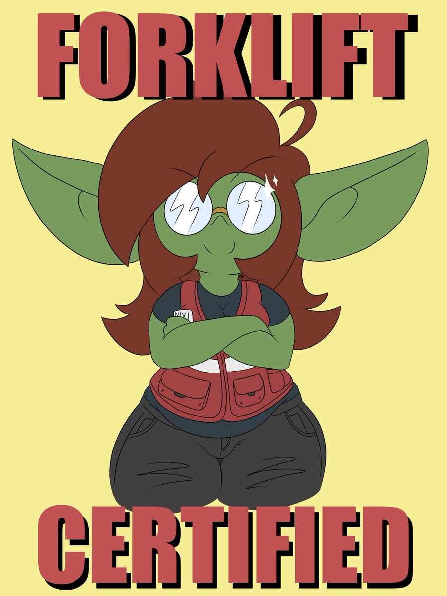 Hazel_Wynters's tweet photo. ⚠️I HAVE AN IMPORTANT ANNOUNCEMENT⚠️

Ya gal is now officially forklift certified, but not only that…. I’M CERTIFIED ON TWO TYPES! Fear my power and weep in my GODLY presence~ 💜

#Goblin #GoblinGirl #GoblinOC #DnD https://t.co/LgbnKYSnon