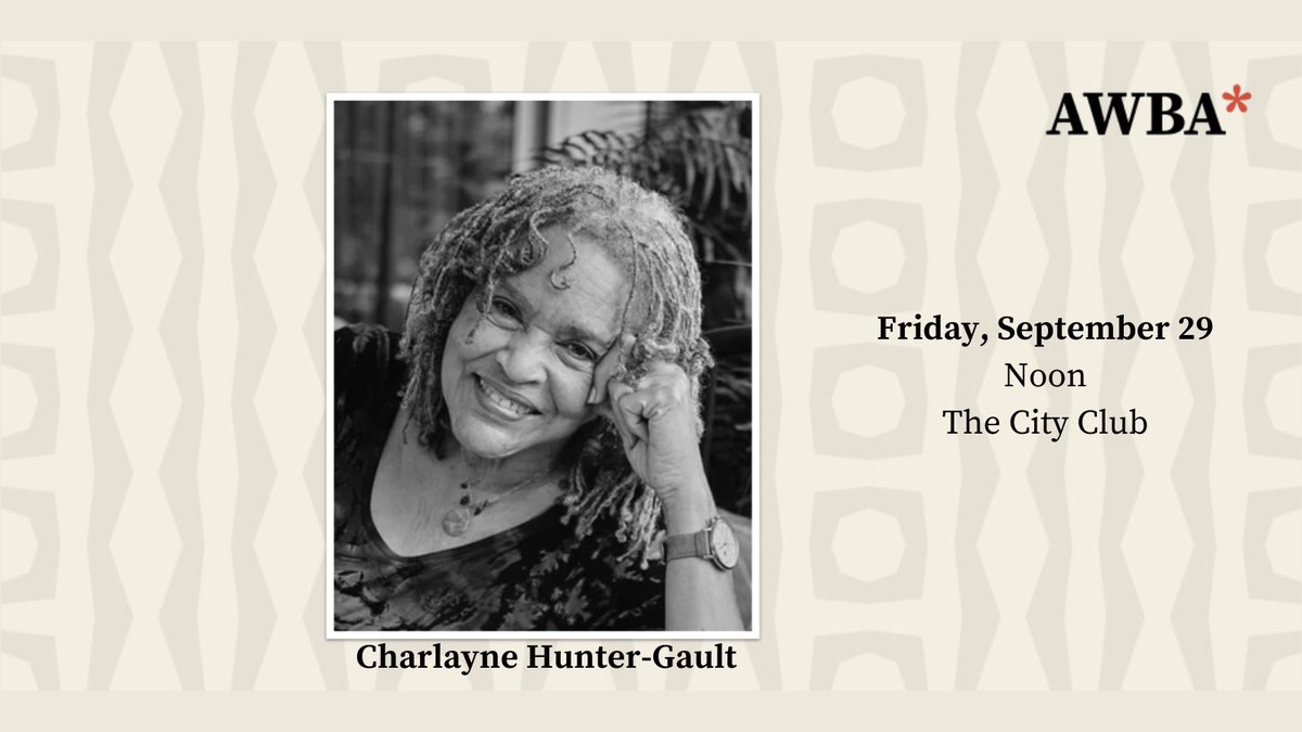 AnisfieldWolf's tweet photo. 2023 AWBA lifetime achievement winner Charlayne Hunter-Gault headlines the #ClevelandBookWeek Friday Forum at @TheCityClub 9.29:
Get your tickets: https://t.co/8KZjAoOGGh https://t.co/tgu0iJOPoj