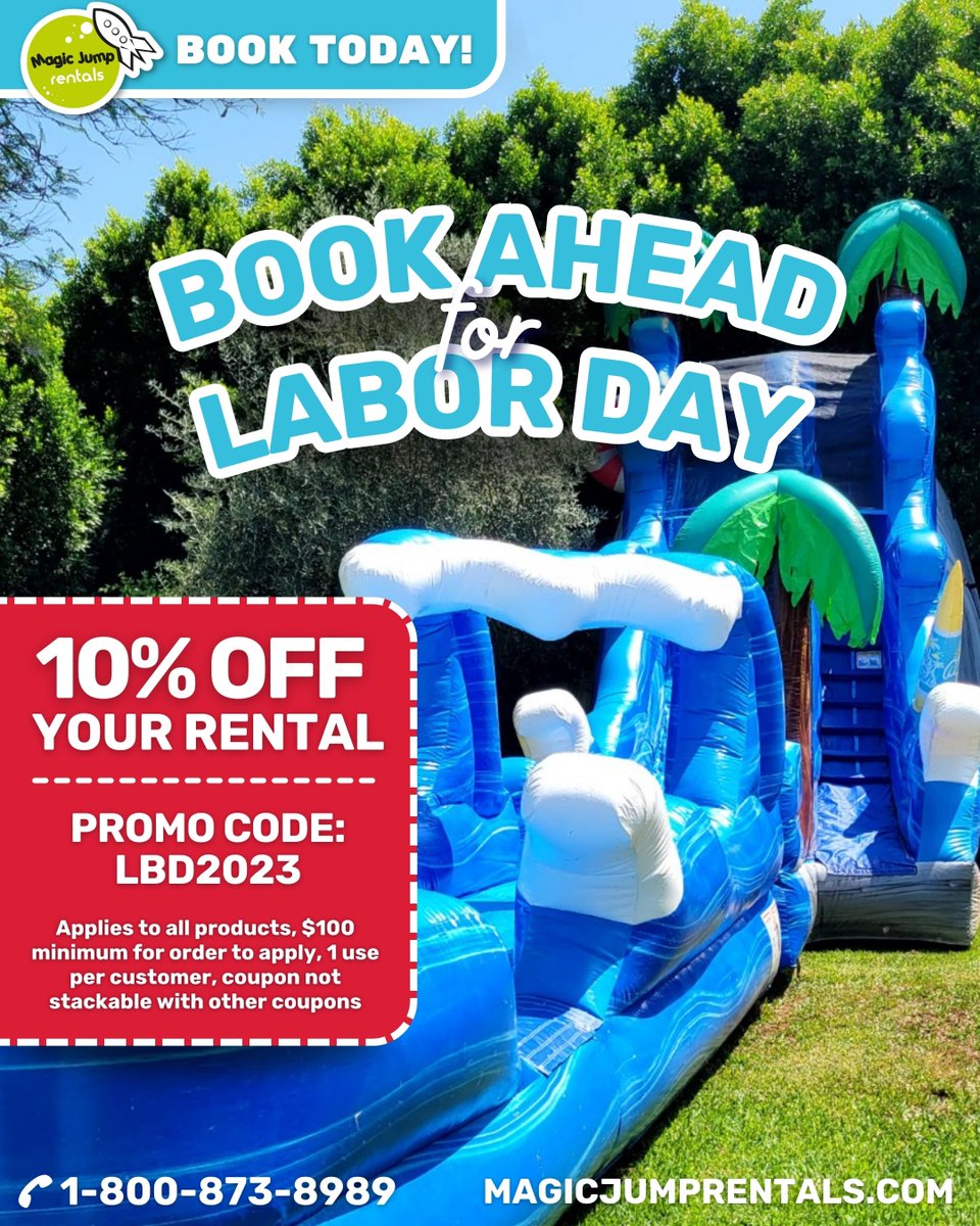 MagicJumpRental's tweet photo. Are you ready for Labor Day weekend?!? Book Ahead and get 10% OFF your rental!
#laborday #magicjumprental #wedeliverfun #familyfun #familytime #partyrentals #eventplanner #eventplanning #partyplanner #outdoors https://t.co/kaa7ZNqrGj