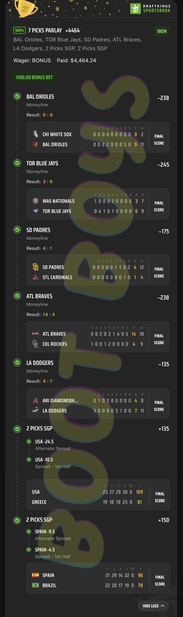 bootboyspicks's tweet image. 🚨Historical Day for the Boot Boys🚨

Yesterday was likely one of the best days in our years of betting. Check out our combo of FIBA + MLB parlays and straights
⬇️⬇️
+4464✅
+4334✅
+953✅
+792✅

With football season around the corner and NBA not far behind, stay tuned📈📈…