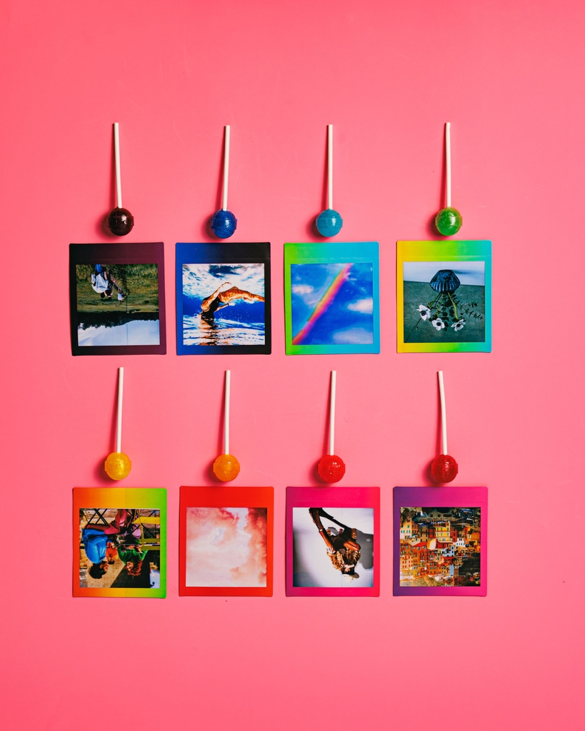 instax's tweet photo. A print for every flavour ❤️🧡💛💚💙💜🖤 . Drop your fave sweet treat below 🥰
.
.
.
#DontJustTakeGive
#InstaxSquareLink
#GoBeyondTheFrame
#RainbowSquareFilm https://t.co/JNnOydD5QZ