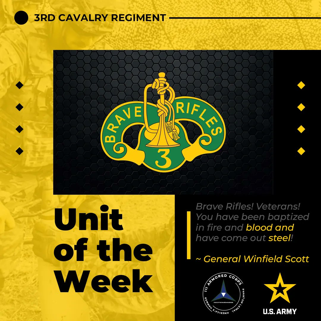 iiiarmoredcorps's tweet image. 🎉Cheers to the 3rd Cavalry Regiment #Unit of the Week! 🐎
1️⃣ Epic History: The "#BraveRifles" have been making history since 1846!
2️⃣ Modern Force: They're all about cutting-edge tech now, no horsing around! 🚀
3️⃣ Versatile Heroes: From recon to combat, they do it all! 🌟