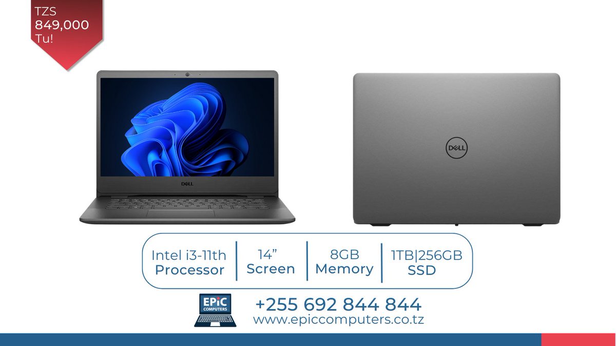 Huge price drop!! unbeatable pricing!
Laptop mpya ya Dell Vostro 3400 ina specifications ya 14 inches screen, i3-11thgen processor, 8gb ram, 256gb ssd na 1tb hdd. Inapatikana kwa 799,000 tshs tu, wahi offa sasa! offa inaisha mwezi September.

#DELL #laptops #computers