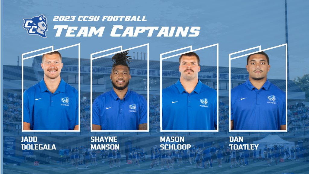 Head <a href="/CCSUfootball/">CCSU FOOTBALL</a> <a href="/CoachLecht/">Adam Lechtenberg</a> announces quartet of captains for 2023 season.

🏈Jadd Dolegala
🏈Shayne Manson
🏈Mason Schloop
🏈Dan Toatley

Read More: tinyurl.com/3sfsnvhc

Season opener is four days away. Get your 🎟️ now.
ccsubluedevils.com/tickets2023

#GoBlueDevils | #NECFB