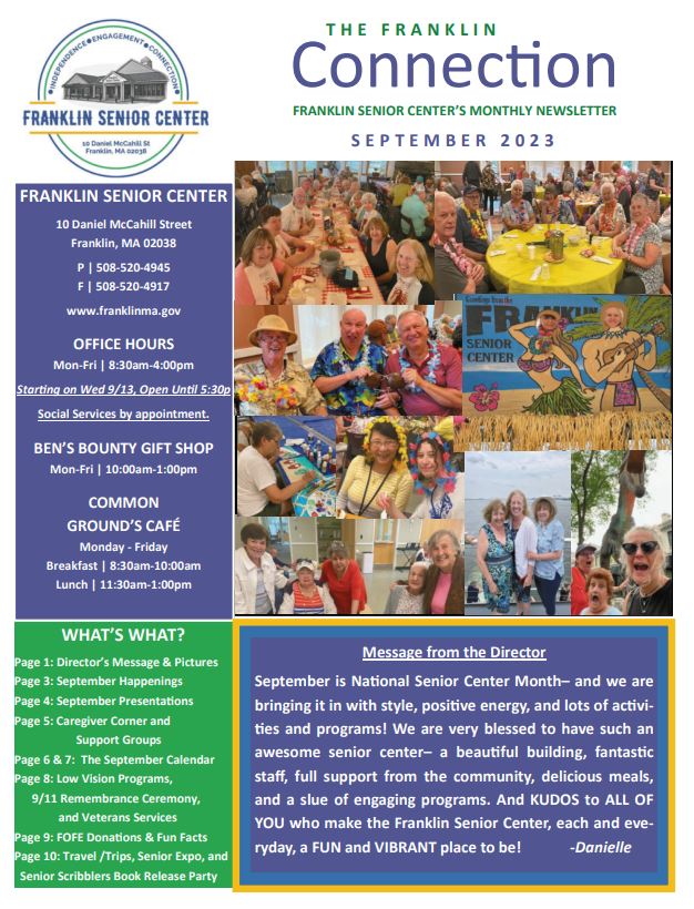 Franklin Senior Center: The Connections Newsletter for September is ready for you
