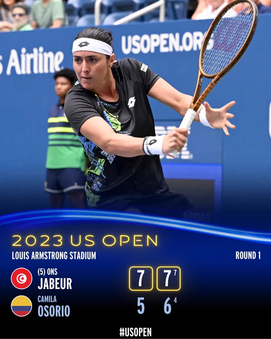 Graphic: Ons Jabeur defeats Camila Osorio 7-5, 7-6 in Round 1.