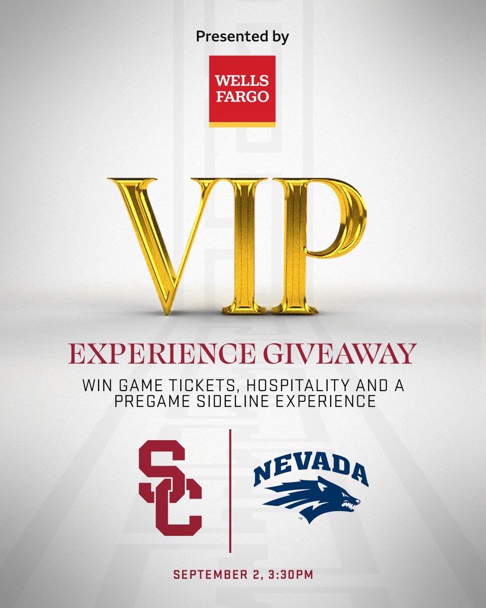 USC Trojans (@usc_athletics) on Twitter photo We're giving one lucky fan a VIP experience at this Saturday's <a href="/uscfb/">USC Football ✌️</a> game, presented by <a href="/WellsFargo/">Wells Fargo</a>!
Repost to enter for your chance to win! We're giving one lucky fan a VIP experience at this Saturday's <a href="/uscfb/">USC Football ✌️</a> game, presented by <a href="/WellsFargo/">Wells Fargo</a>!
Repost to enter for your chance to win!