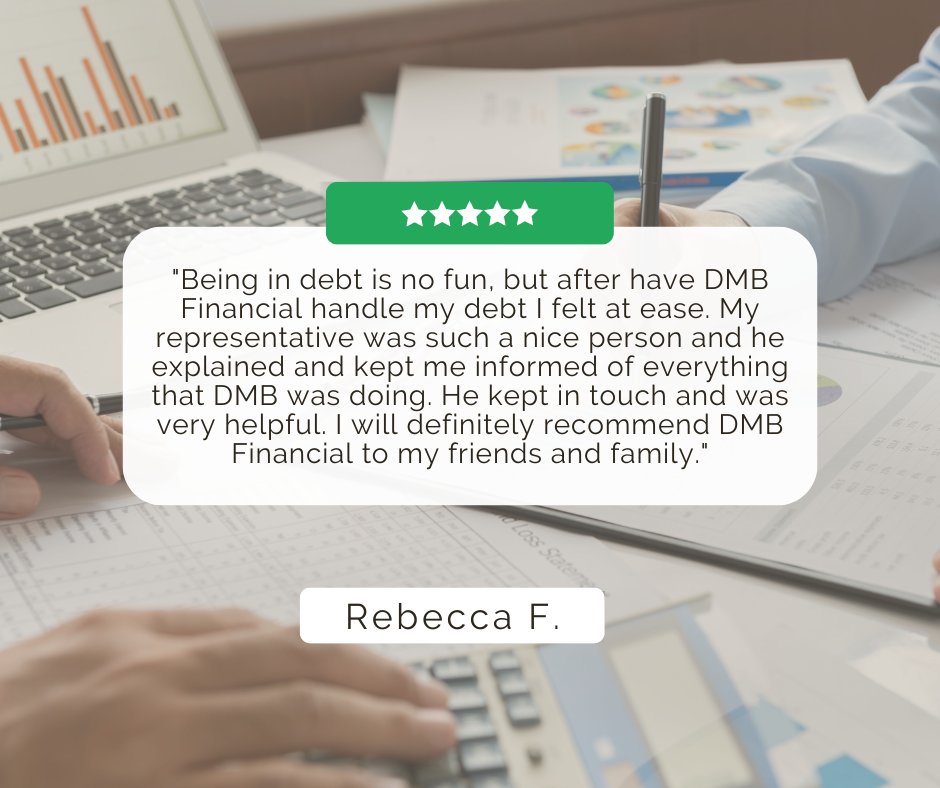 dmbfinancial's tweet photo. Thank you, Rebecca!
#CustomerReview #DebtSettlement https://t.co/RqvmzrPubD