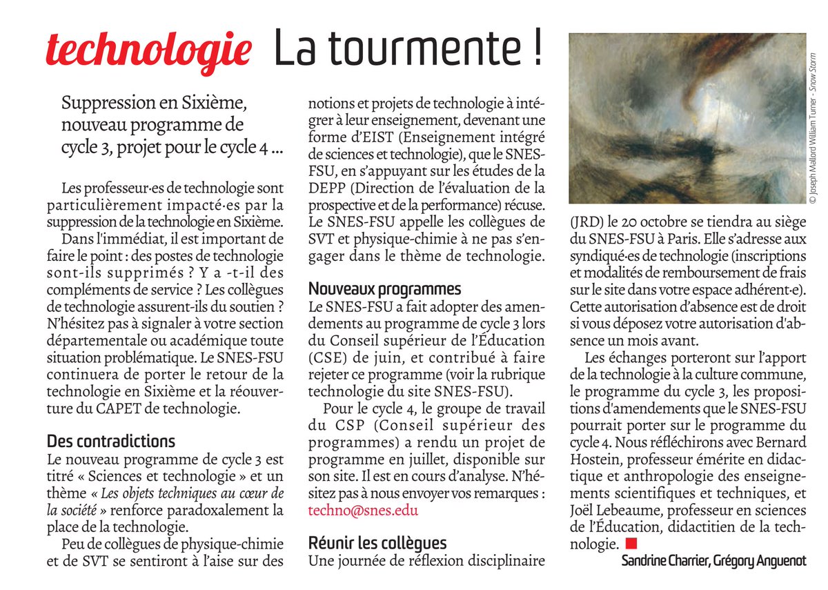 USyndicaliste's tweet photo. #technologie ¤ La tourmente !
Suppression en Sixième, nouveau programme de cycle 3, projet pour le cycle 4...
Analyse de Sandrine Charrier et Grégory Anguenot, #US836
https://t.co/qRBqWB9tEg https://t.co/jwE8UqCnJv