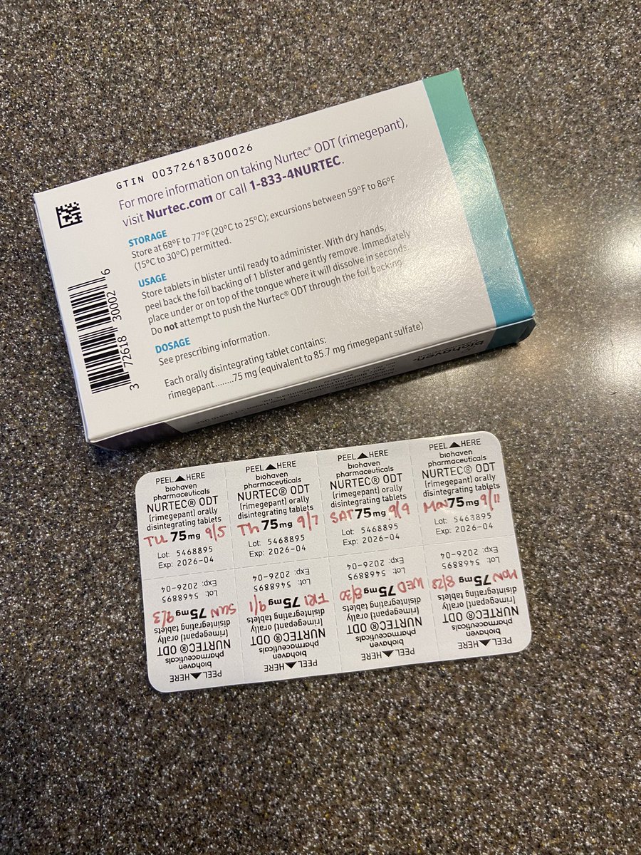 DanaBaker's tweet image. I’m starting a new migraine prevention med. The #Vyepti infusion hasn’t been working well anymore, so I’m switching to #Nurtec. It’s a dissolving pill that I’ll take every other day. I’ve heard good things so I’m staying positive. But still anxious about it. 😬 #chronicmigraine