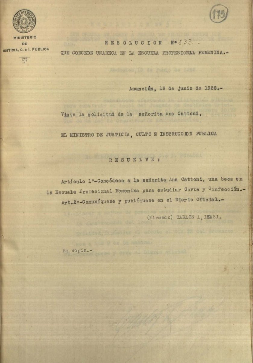 Beca concedida a la Señorita Ana Cattoni, para estudiar corte y confección en la Esccuela Profesional Femenina.

Consulta en línea: n9.cl/30wsh

S.E.  V. 731 – F. 176. Año 1927.