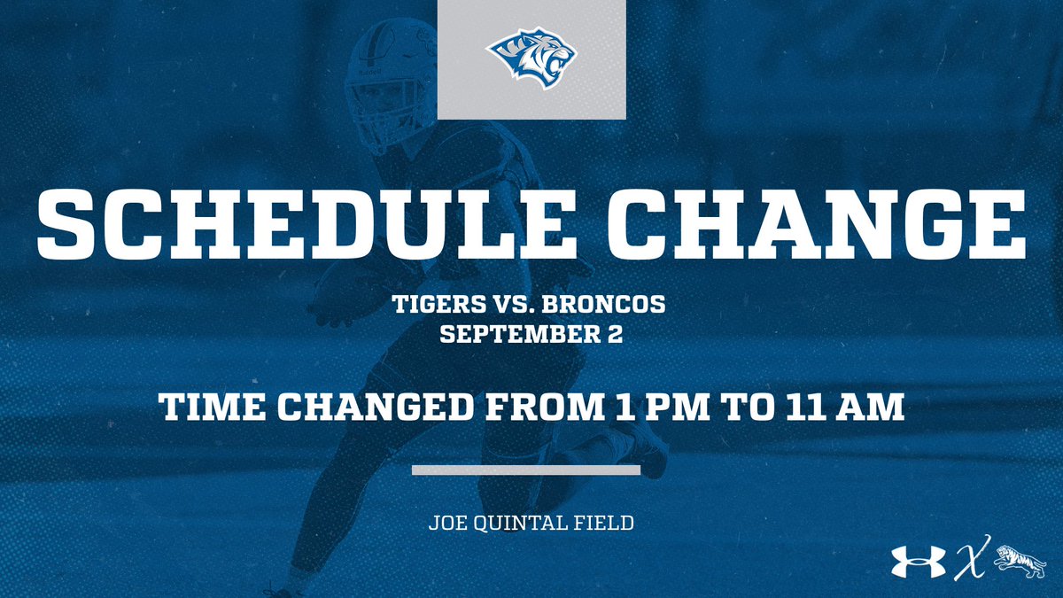 🚨SCHEDULE CHANGE🚨
The <a href="/dwtigerfootball/">DWU Football</a> game against the <a href="/HastingsBroncos/">Hastings College Athletics</a> has officially moved from a 1 p.m. kickoff to 11 a.m. due to high temperatures in the forecast. Tickets are available now at the link below!!
#BleedBlue 
🎟 dwuathletics.com/ticketing