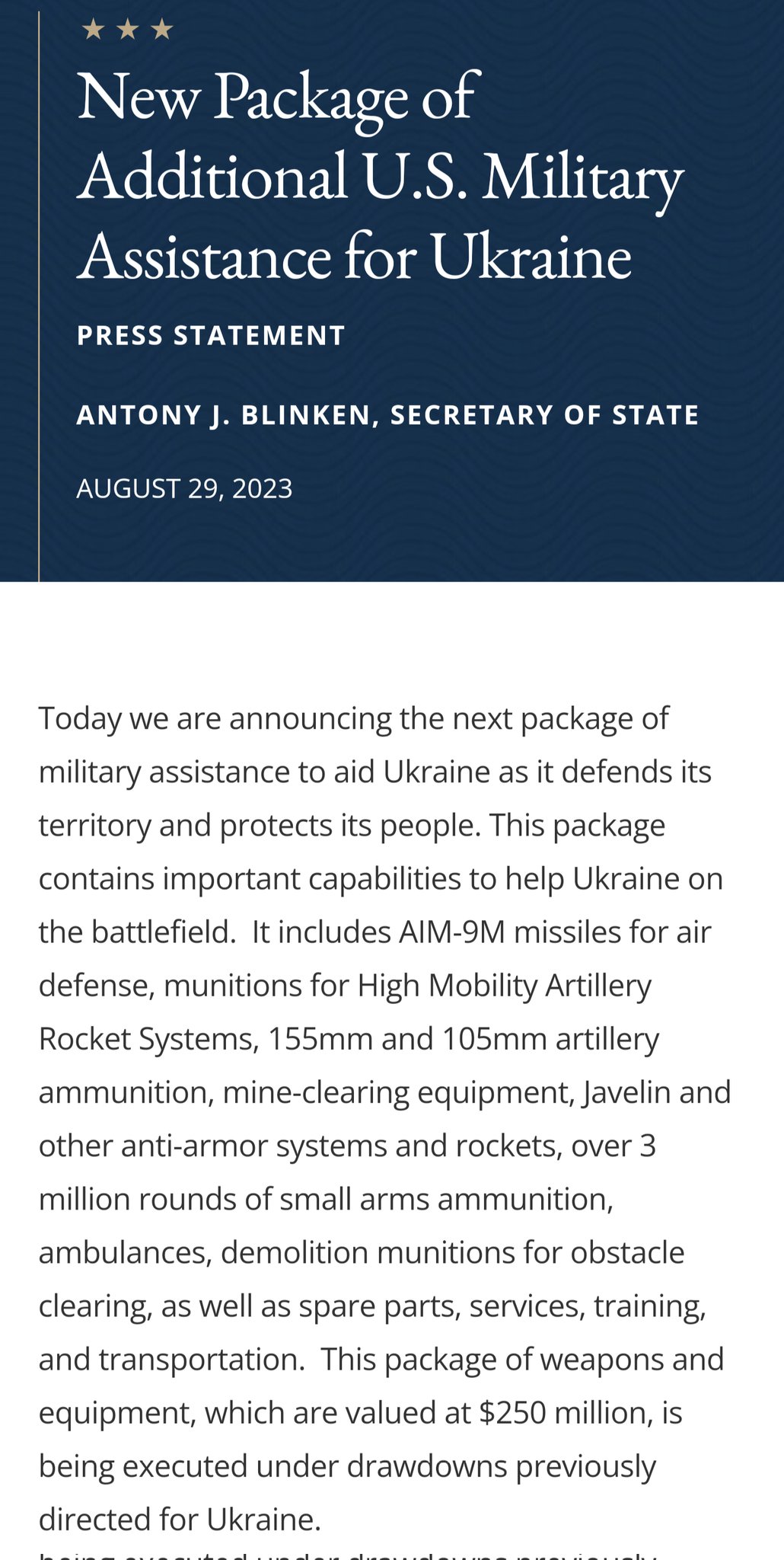 [情報] 美國加碼軍援烏克蘭2.5億美元