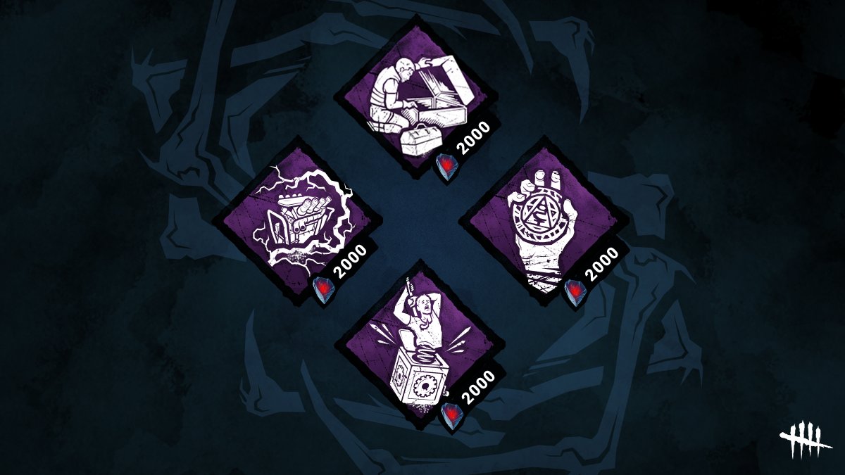 DeadbyDaylight's tweet photo. This week's shrine is Scavenger, Soul Guard, Pop Goes the Weasel and Overcharge. https://t.co/oVqpaoOFoL