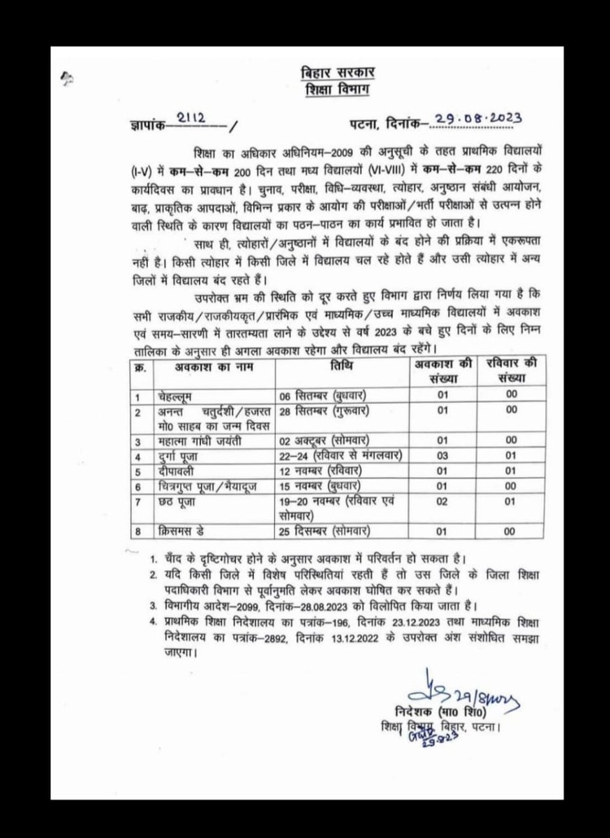सरकारी विद्यालयों का समय 9 am to 4 Pm को रद्द कर 4 am to 9 pm कर देनी चाहिए. गुणवत्ता पूर्ण शिक्षा के साथ साथ बच्चे हर चीज़ गुणवत्तापूर्ण सीख पाएंगे. सिर्फ छुट्टियों को रद्द करने से कुछ नहीं होने वाला.

<a href="/BiharEducation_/">Education Department, Bihar</a>
<a href="/cm/">chris muscarella</a>