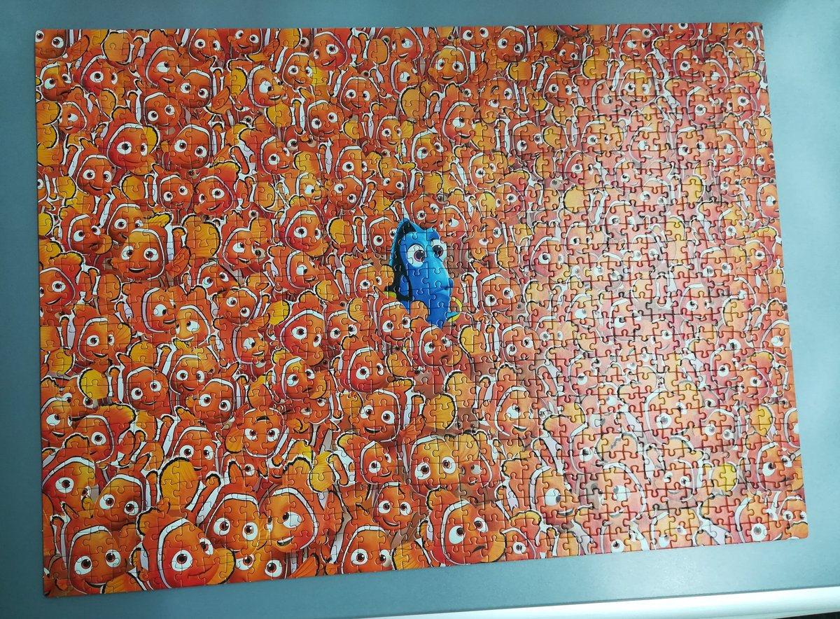 CmdrValArcher's tweet photo. @ricadink @cartermackenzie @Biggi47664220 @europuz The hardest puzzle up to now was this Nemo "impossible puzzle". I was not able to do it alone. Did the edges and blue Dori and then got frustrated. We did it together in a team over some weeks. https://t.co/MZizS9RV2Q