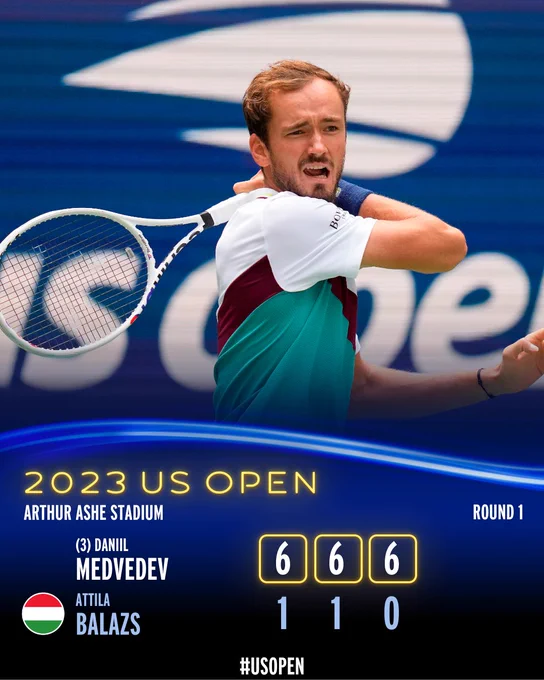 Graphic: Daniil Medvedev defeats Attila Balazs 6-1, 6-1, 6-0 in Round 1.