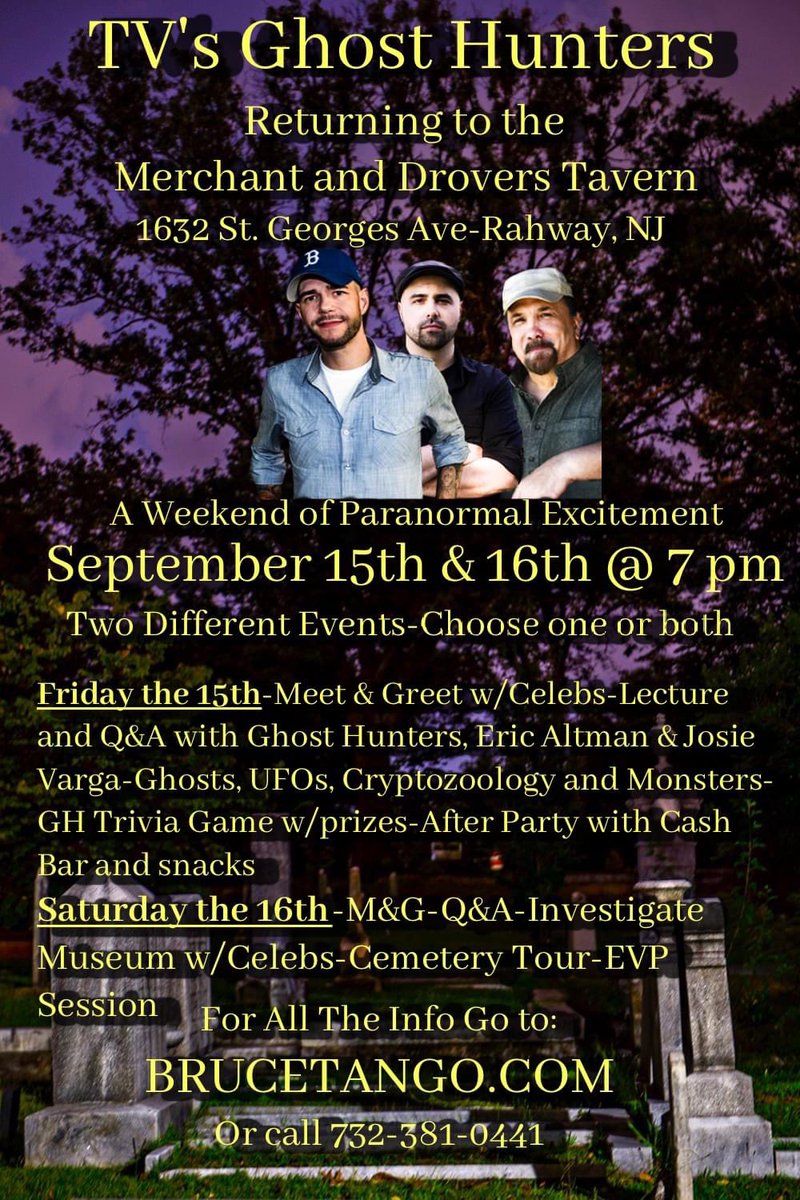 Don’t miss this! See you soon NJ! Tickets: brucetango.com/ghost-hunters-…