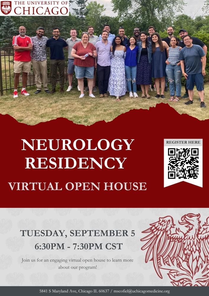 We're hosting a Virtual Open House on September 5. Come join us and learn more about our adult neurology residency program on the South Side of Chicago! Registration in the QR code below: @NMatch2024 #Neurology #NeuroTwitter #Match2024